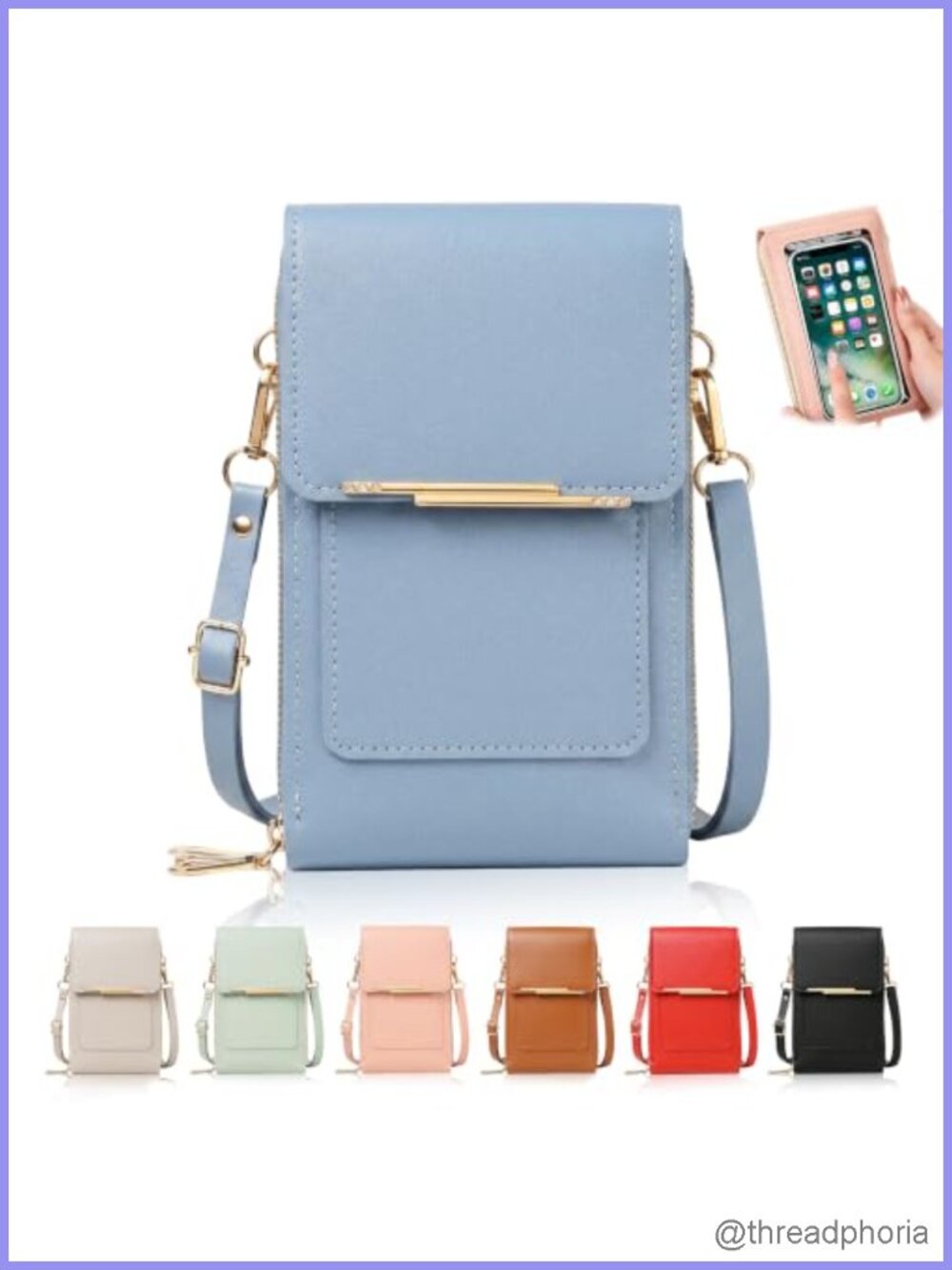 Touchscreen Phone Crossbody Bag for Women, Anti Theft PU Leather Bag with PVC